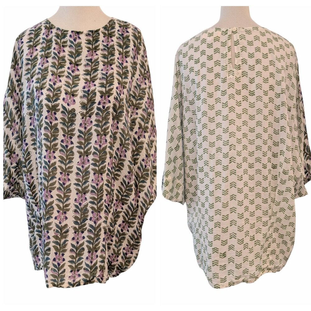 Annahmol Womens Size L/XL Floral Print Contrast Back 100% Cotton Lightweight Top